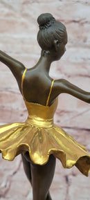 Elegant Art Nouveau Bronze Ballerina Statue: Brown and Gold Patina Dancer Sculpture