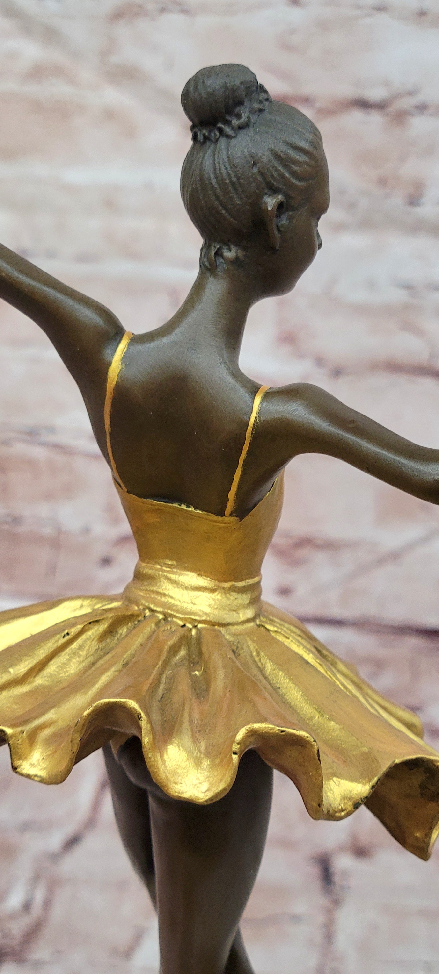 Elegant Art Nouveau Bronze Ballerina Statue: Brown and Gold Patina Dancer Sculpture