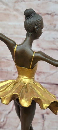 Elegant Art Nouveau Bronze Ballerina Statue: Brown and Gold Patina Dancer Sculpture