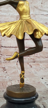Elegant Art Nouveau Bronze Ballerina Statue: Brown and Gold Patina Dancer Sculpture