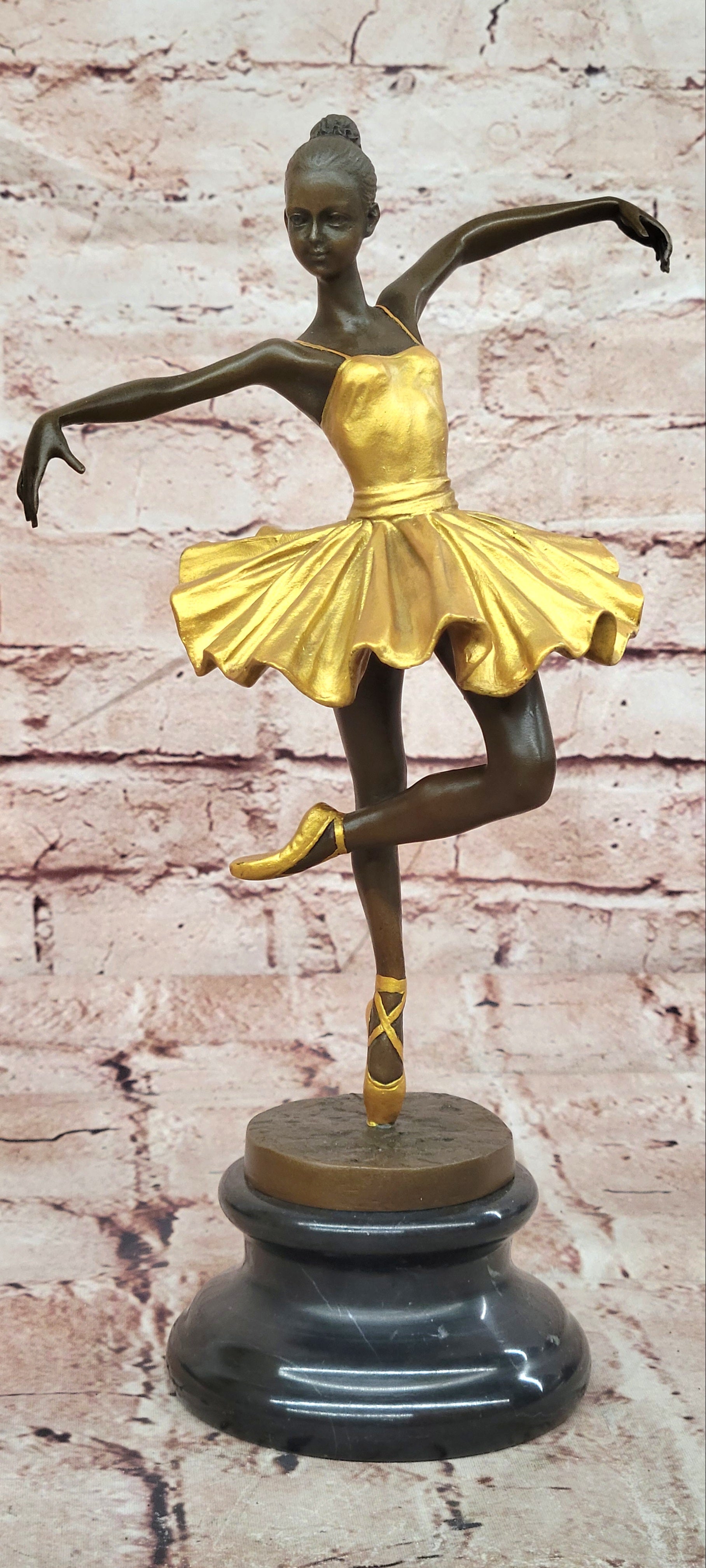 Elegant Art Nouveau Bronze Ballerina Statue: Brown and Gold Patina Dancer Sculpture