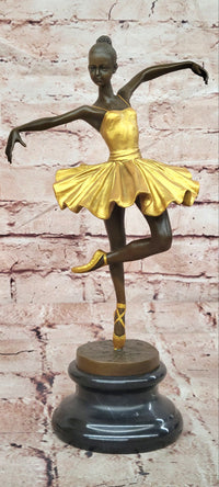 Elegant Art Nouveau Bronze Ballerina Statue: Brown and Gold Patina Dancer Sculpture