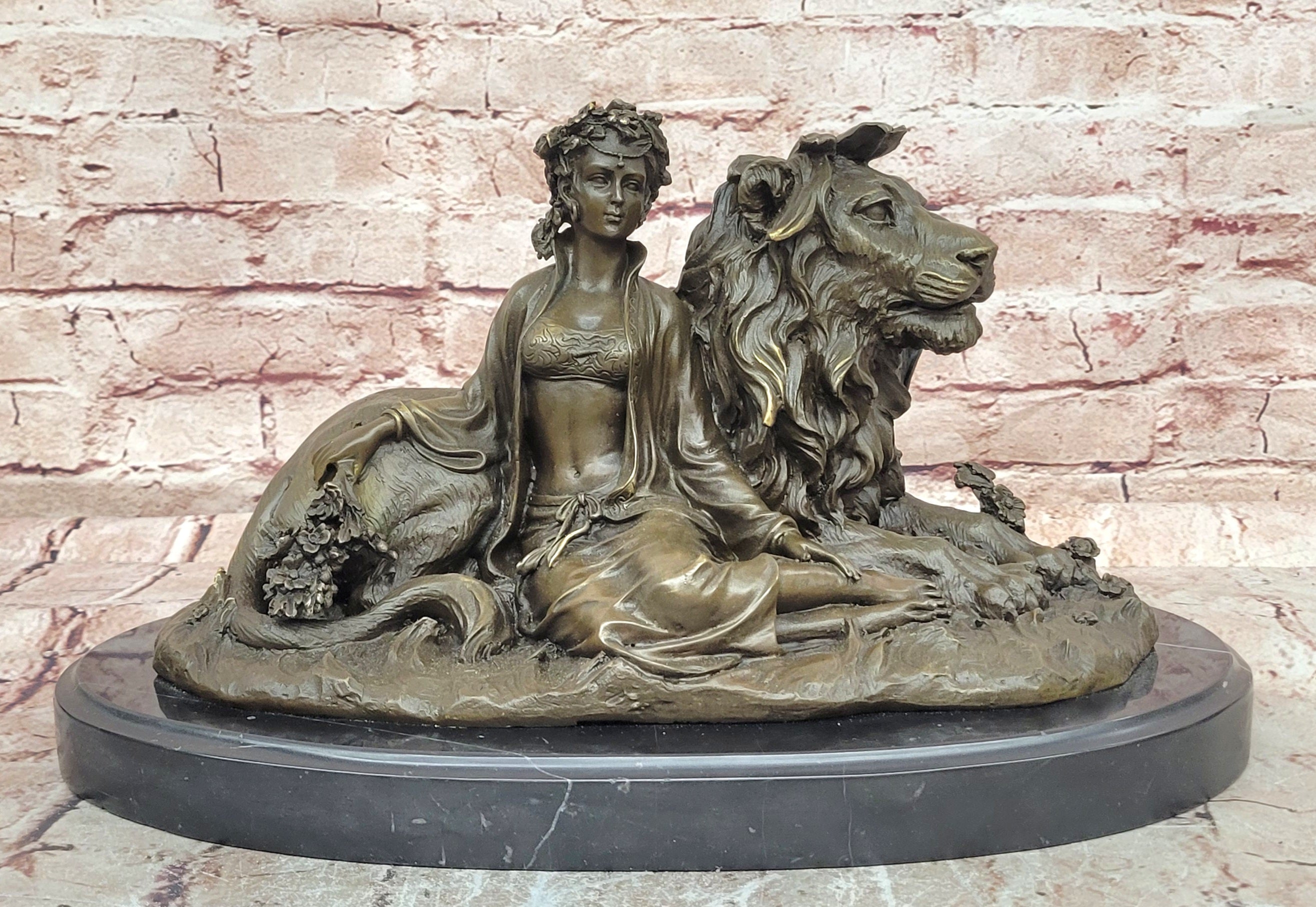 Beauty and Beast Bronze Statues Metal Sculpture Female Artwork Home Decor Figurine