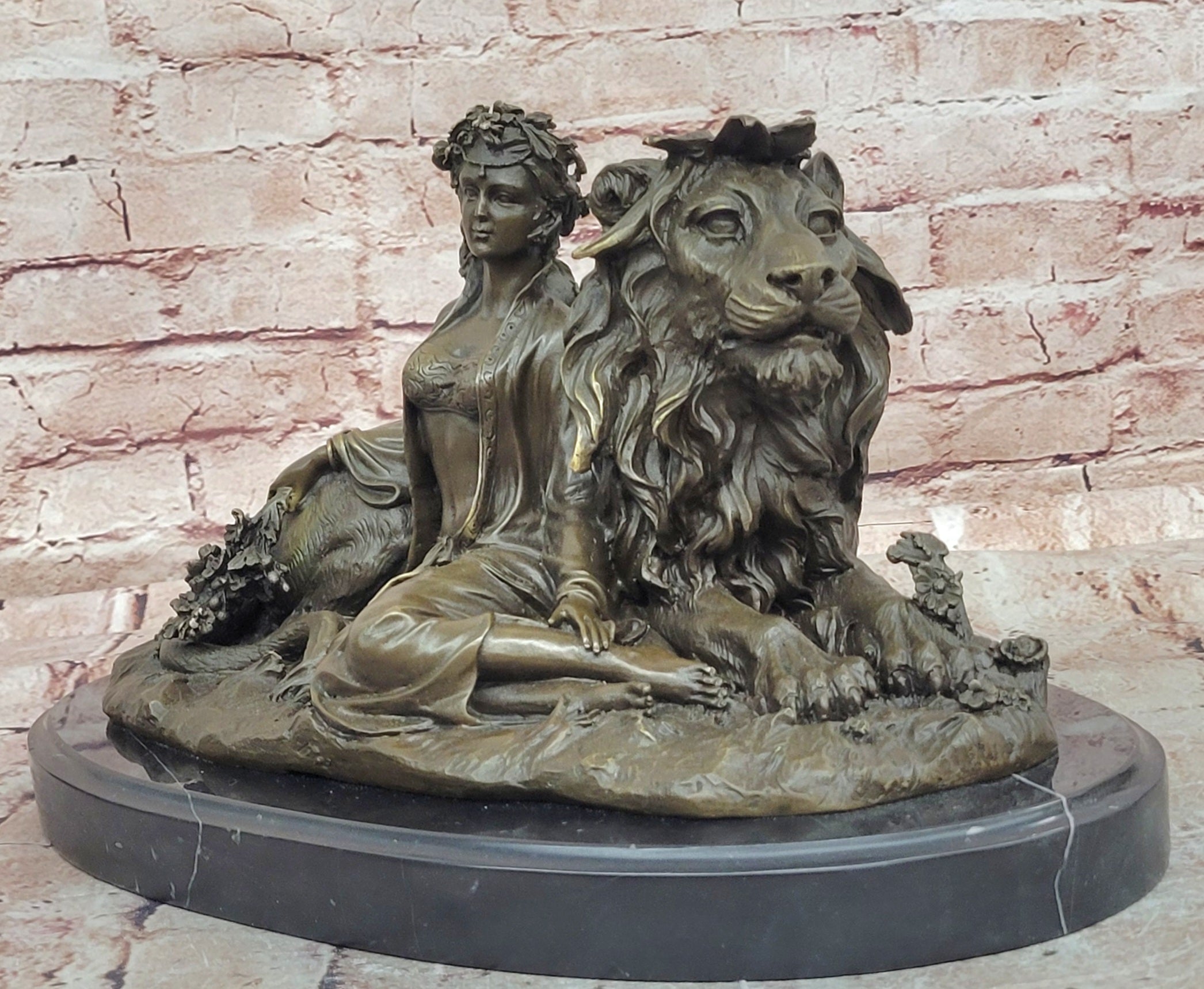 Beauty and Beast Bronze Statues Metal Sculpture Female Artwork Home Decor Figurine