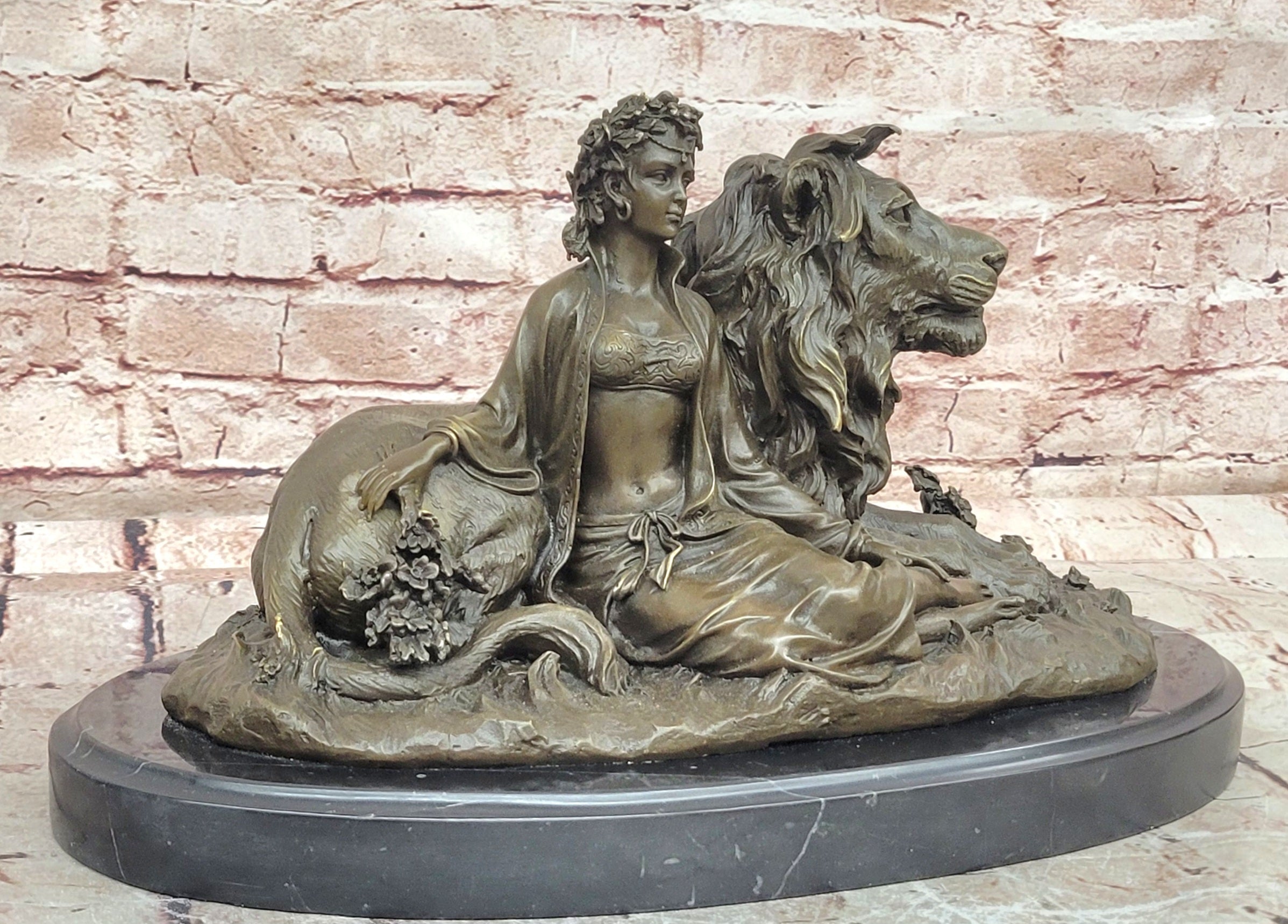 Beauty and Beast Bronze Statues Metal Sculpture Female Artwork Home Decor Figurine