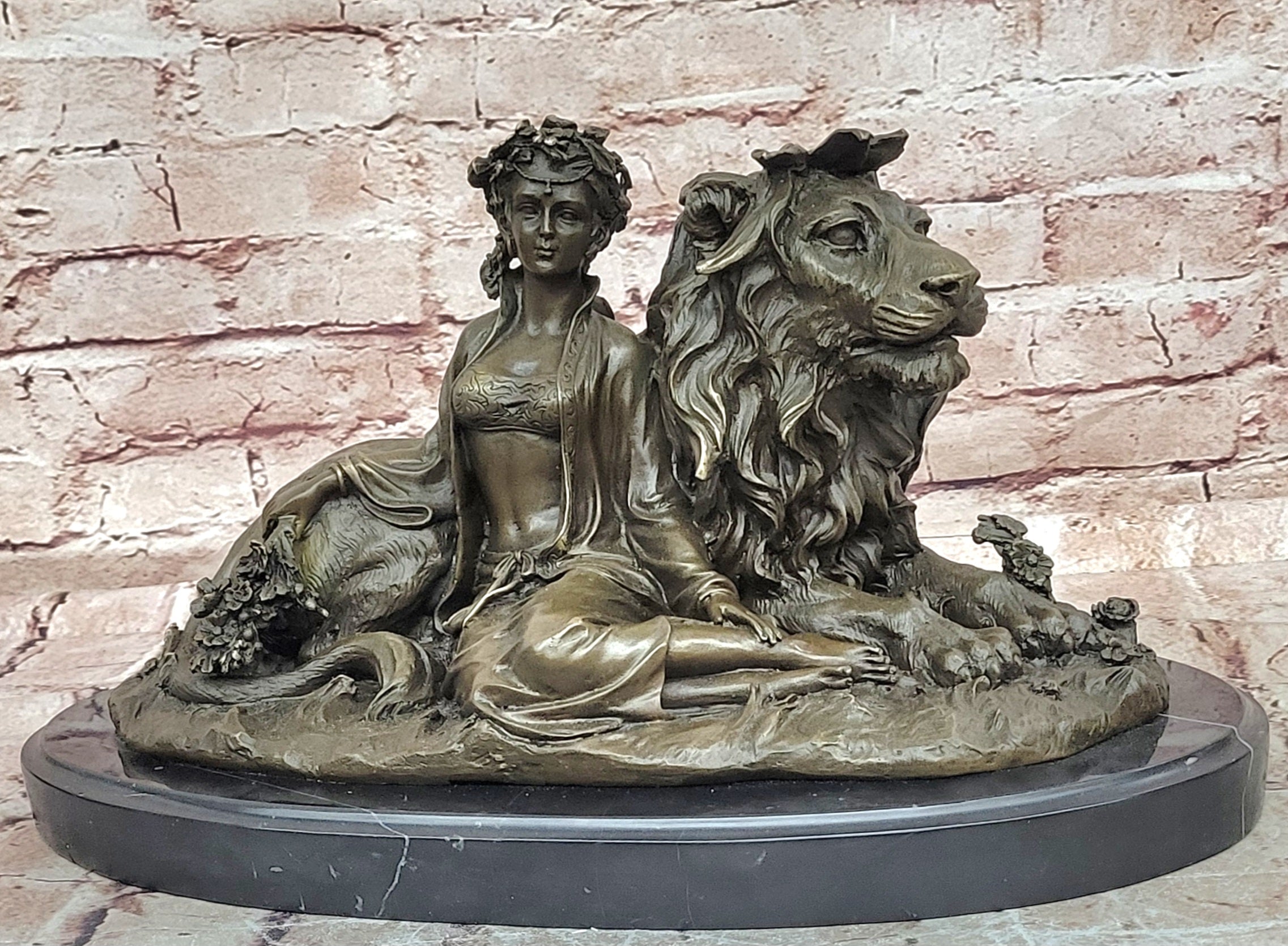 Beauty and Beast Bronze Statues Metal Sculpture Female Artwork Home Decor Figurine