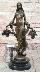 Young Woman Holding Baskets of Flowers & Grapes Bronze Sculpture