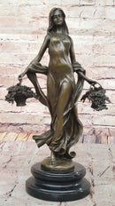 Young Woman Holding Baskets of Flowers & Grapes Bronze Sculpture