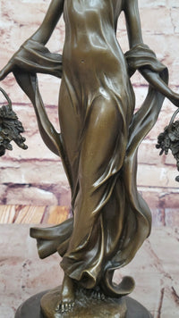 Young Woman Holding Baskets of Flowers & Grapes Bronze Sculpture