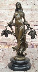 Young Woman Holding Baskets of Flowers & Grapes Bronze Sculpture