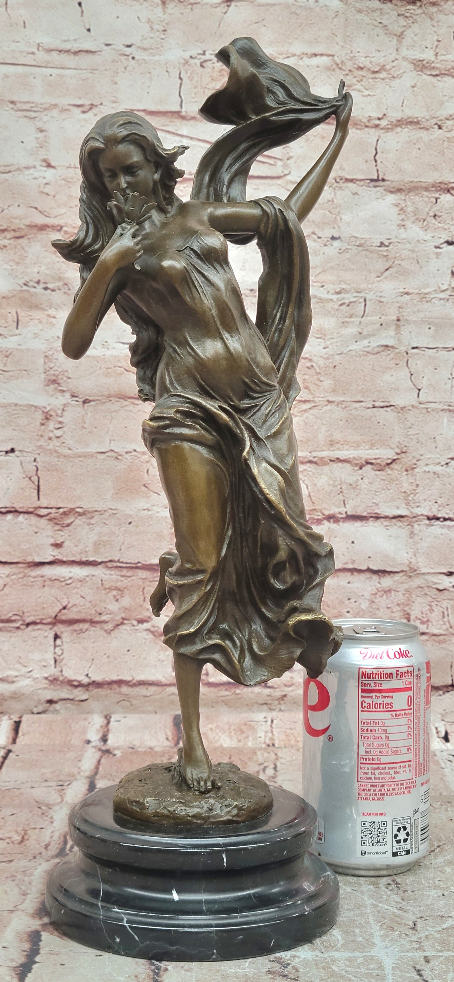 Flower Young Girl Statue Sculpture Hot Cast Bronze Marble Base Art Classy Gift