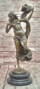 Flower Young Girl Statue Sculpture Hot Cast Bronze Marble Base Art Classy Gift