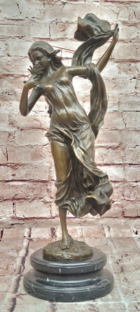 Flower Young Girl Statue Sculpture Hot Cast Bronze Marble Base Art Classy Gift