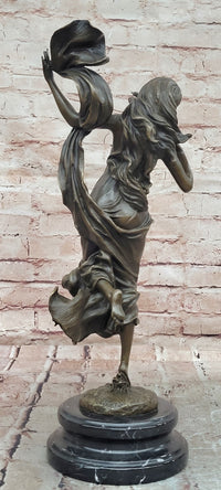 Flower Young Girl Statue Sculpture Hot Cast Bronze Marble Base Art Classy Gift