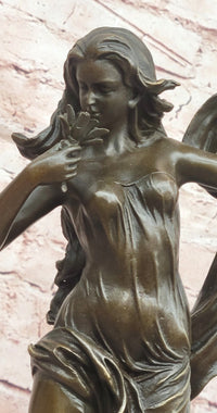 Flower Young Girl Statue Sculpture Hot Cast Bronze Marble Base Art Classy Gift