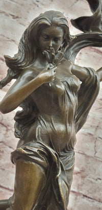 Flower Young Girl Statue Sculpture Hot Cast Bronze Marble Base Art Classy Gift