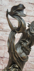 Flower Young Girl Statue Sculpture Hot Cast Bronze Marble Base Art Classy Gift