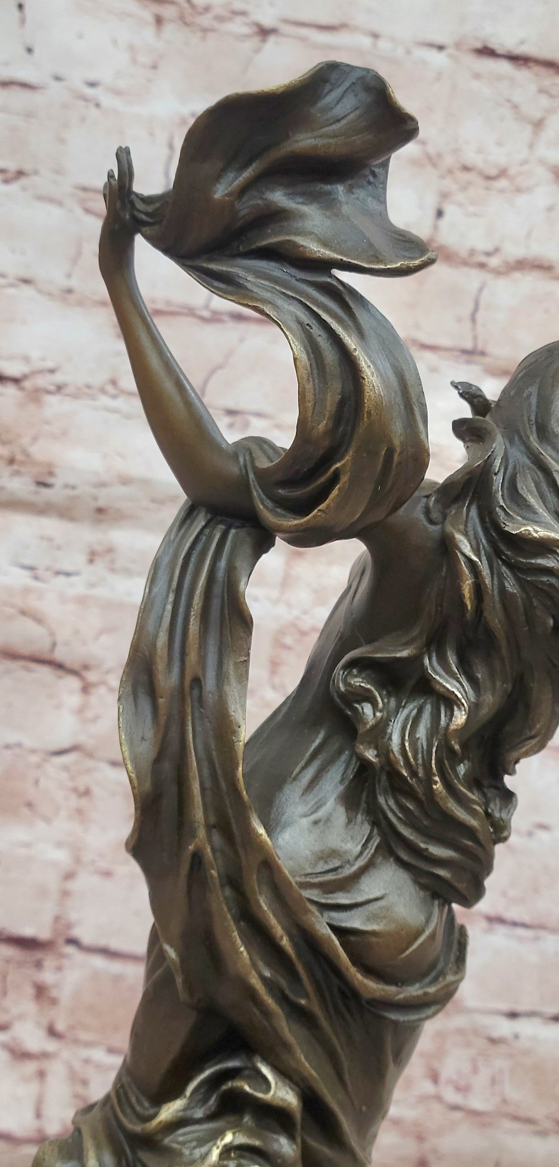 Flower Young Girl Statue Sculpture Hot Cast Bronze Marble Base Art Classy Gift