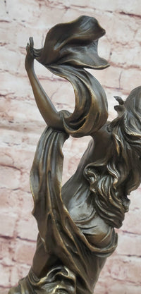 Flower Young Girl Statue Sculpture Hot Cast Bronze Marble Base Art Classy Gift