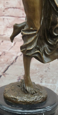 Flower Young Girl Statue Sculpture Hot Cast Bronze Marble Base Art Classy Gift