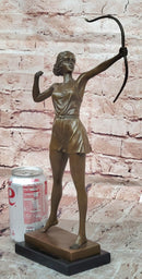Diana Bronze Sculpture: Mythological Goddess with Bow on Marble Base
