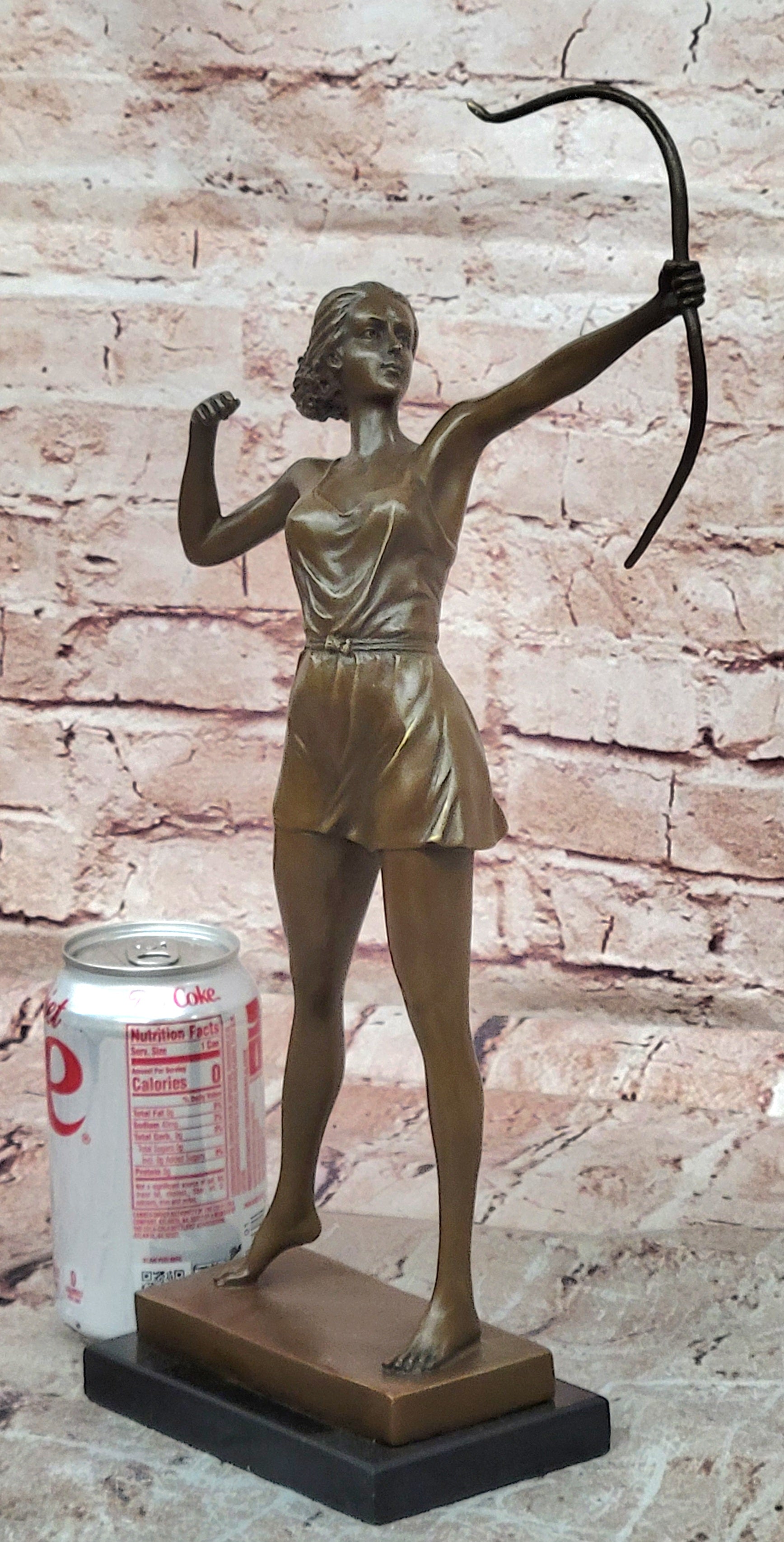 Diana Bronze Sculpture: Mythological Goddess with Bow on Marble Base