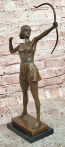 Diana Bronze Sculpture: Mythological Goddess with Bow on Marble Base
