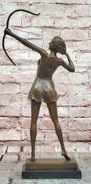 Diana Bronze Sculpture: Mythological Goddess with Bow on Marble Base