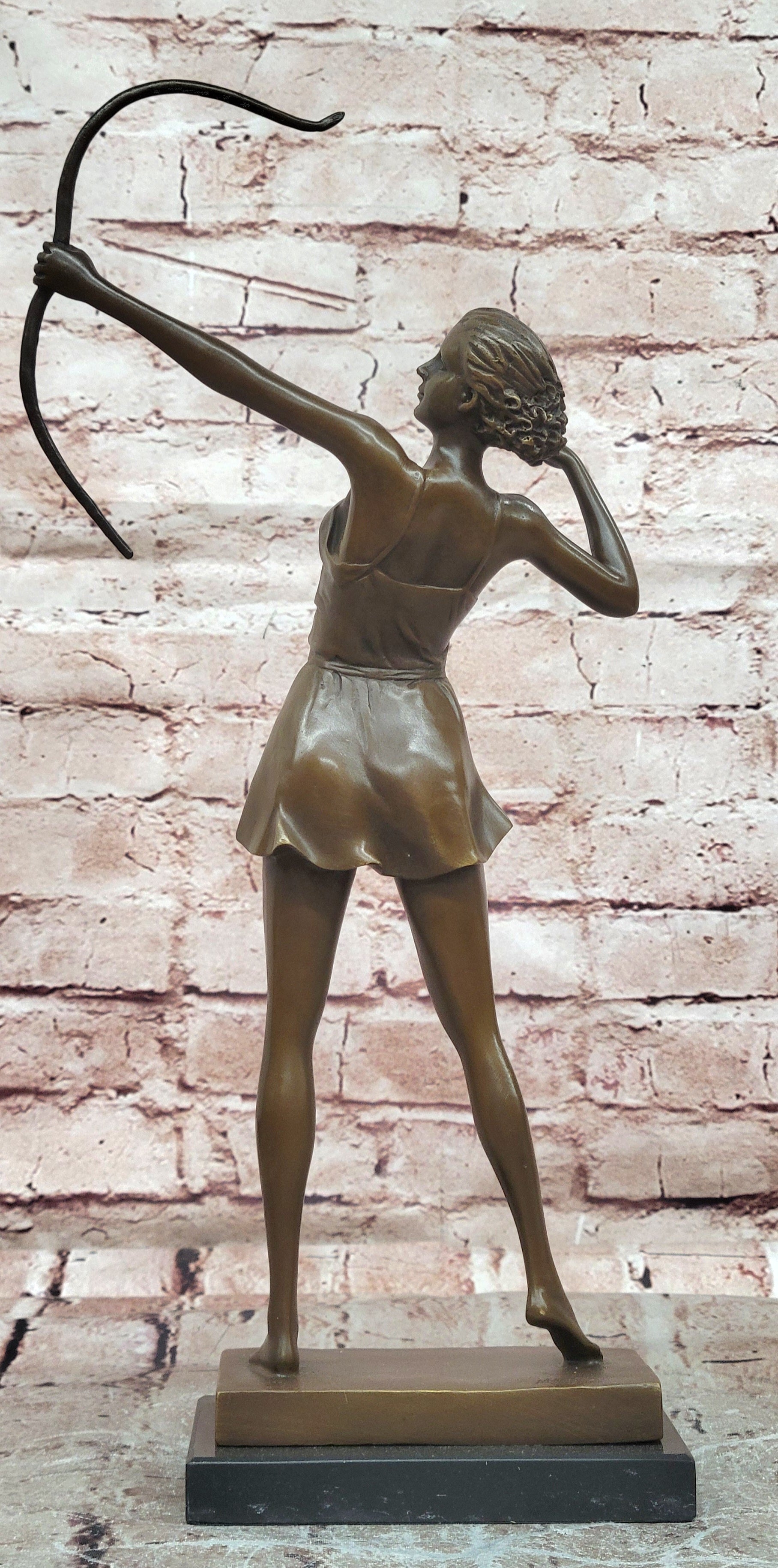 Diana Bronze Sculpture: Mythological Goddess with Bow on Marble Base