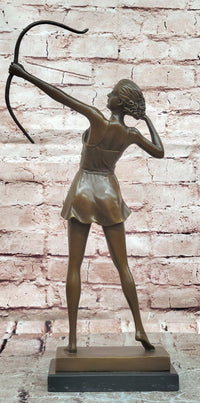 Diana Bronze Sculpture: Mythological Goddess with Bow on Marble Base