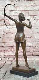 Diana Bronze Sculpture: Mythological Goddess with Bow on Marble Base