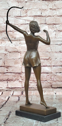 Diana Bronze Sculpture: Mythological Goddess with Bow on Marble Base