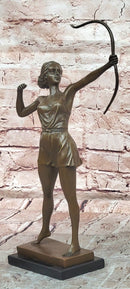 Diana Bronze Sculpture: Mythological Goddess with Bow on Marble Base
