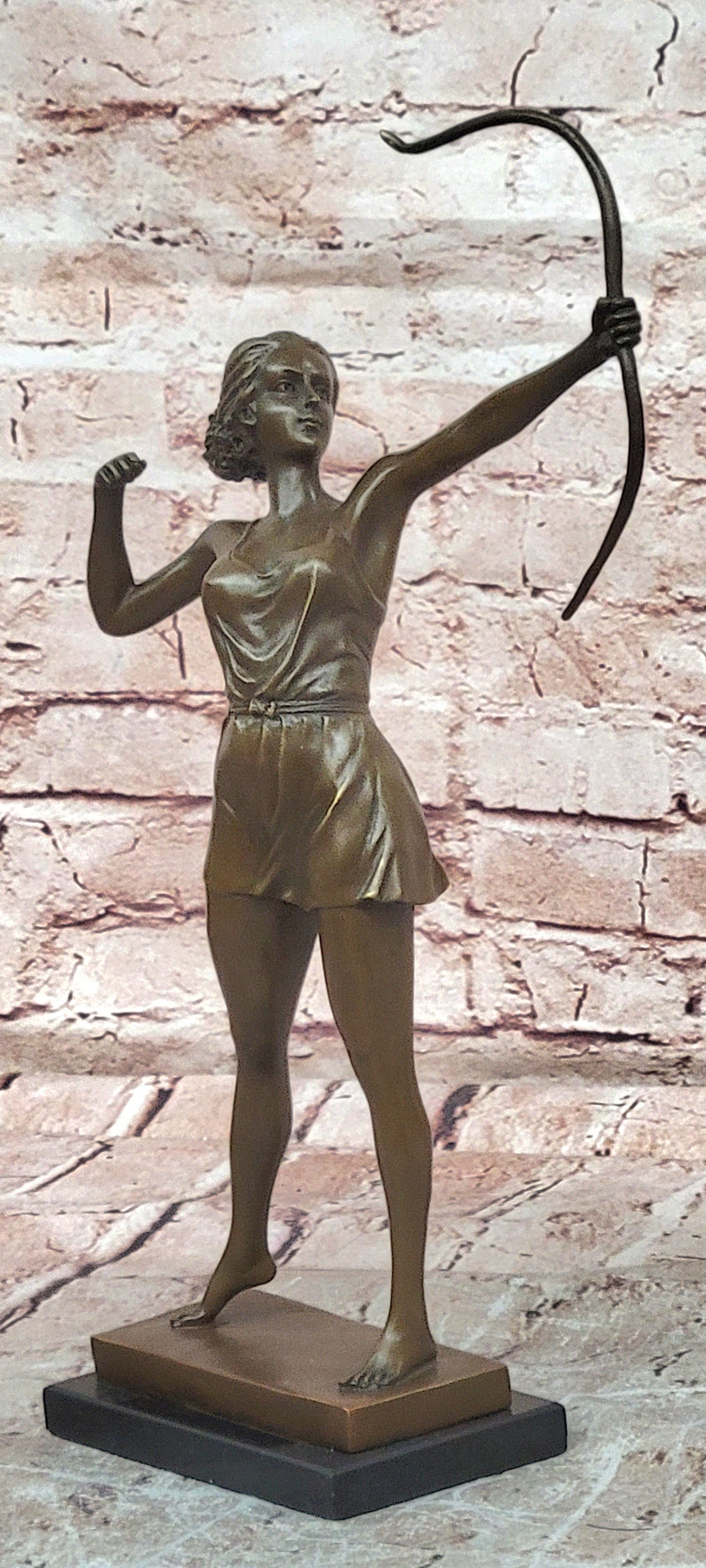 Diana Bronze Sculpture: Mythological Goddess with Bow on Marble Base