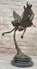 Flying Fairy Winged Angel Bronze Art Deco Sculpture 17" x 10"