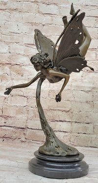 Flying Fairy Winged Angel Bronze Art Deco Sculpture 17" x 10"