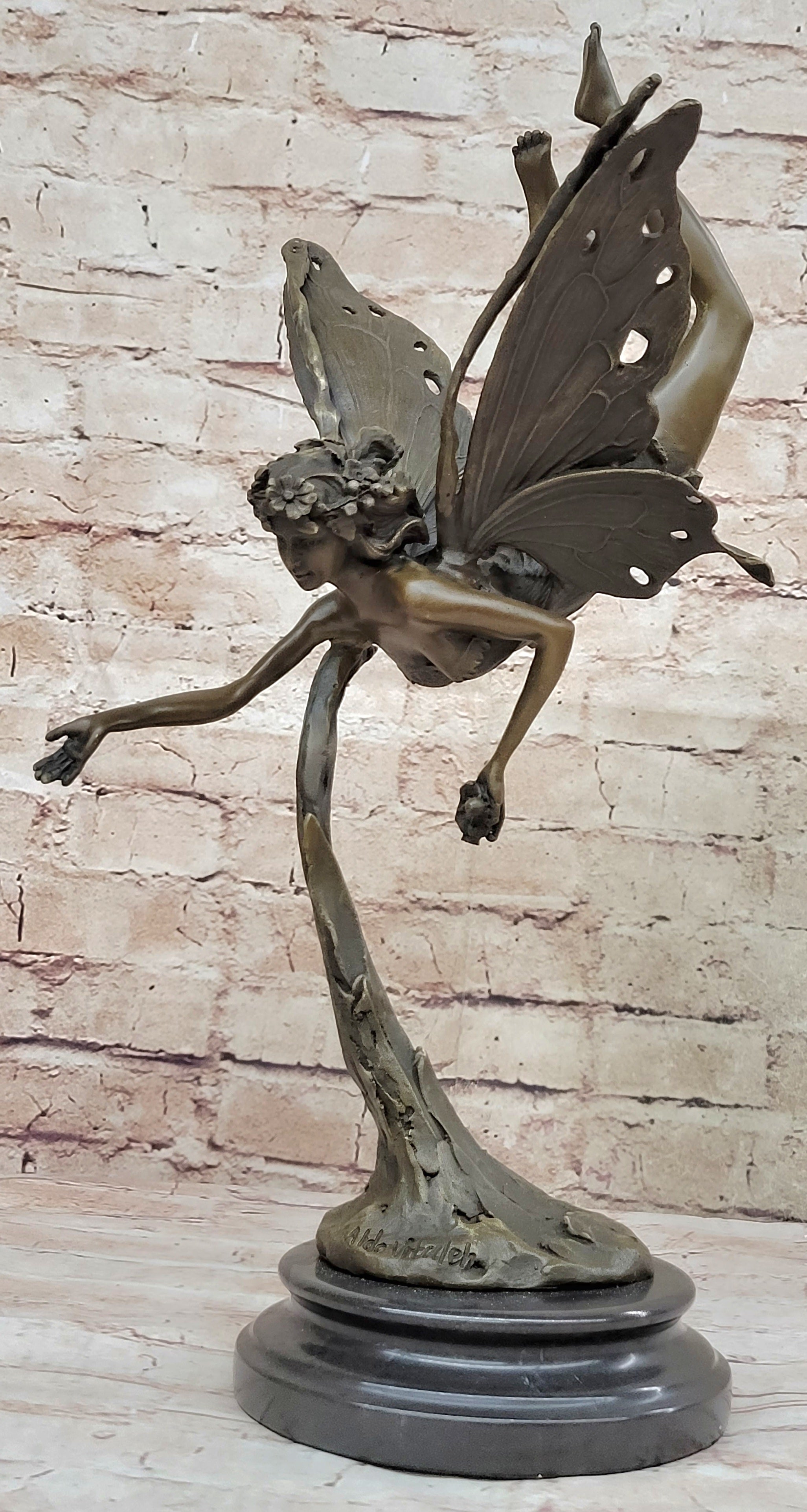 Flying Fairy Winged Angel Bronze Art Deco Sculpture 17" x 10"