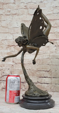 Flying Fairy Winged Angel Bronze Art Deco Sculpture 17" x 10"