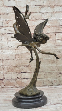 Flying Fairy Winged Angel Bronze Art Deco Sculpture 17" x 10"
