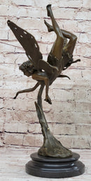 Flying Fairy Winged Angel Bronze Art Deco Sculpture 17" x 10"