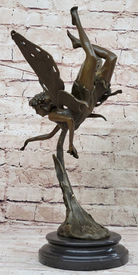 Flying Fairy Winged Angel Bronze Art Deco Sculpture 17" x 10"