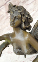 Flying Fairy Winged Angel Bronze Art Deco Sculpture 17" x 10"