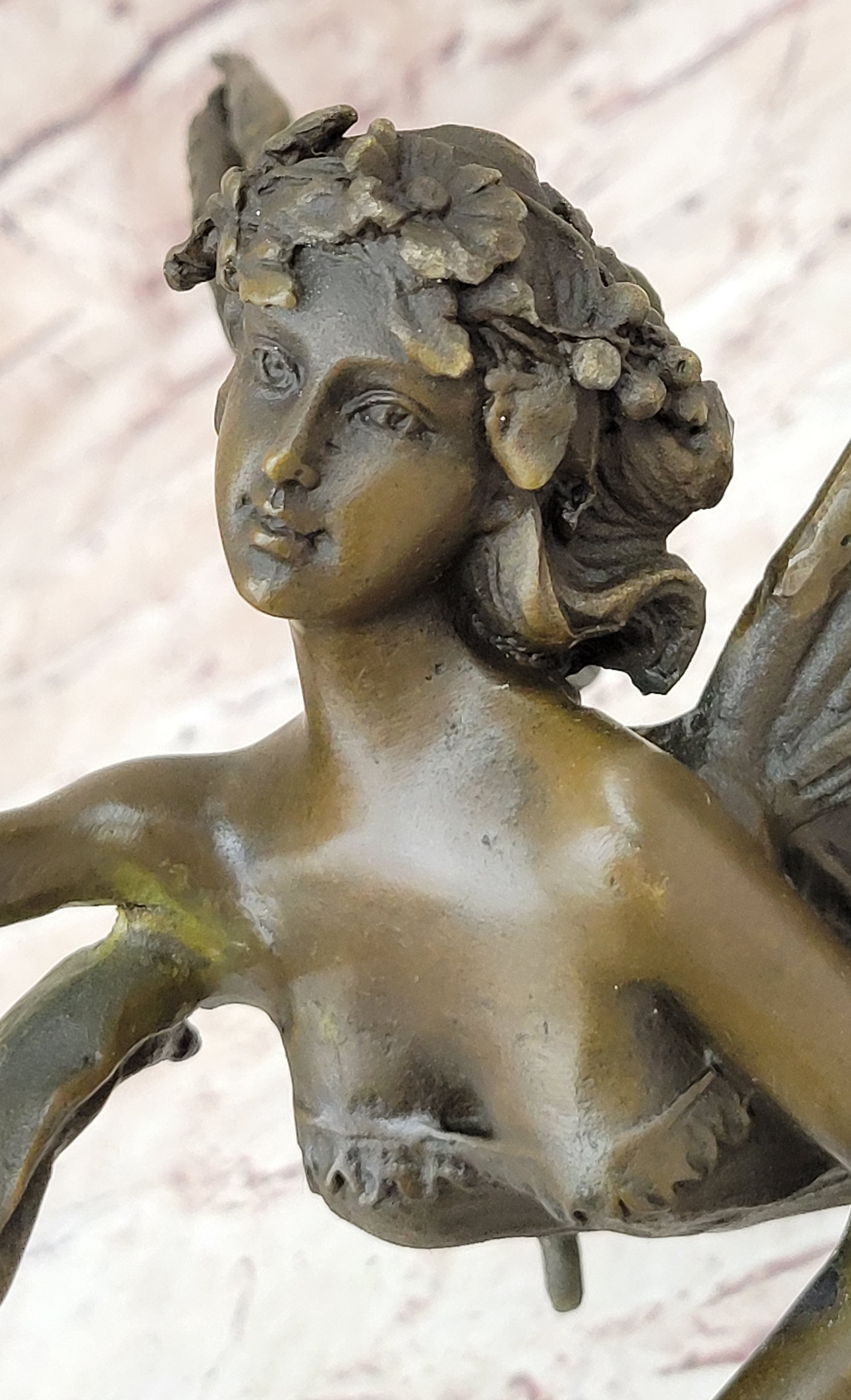 Flying Fairy Winged Angel Bronze Art Deco Sculpture 17" x 10"