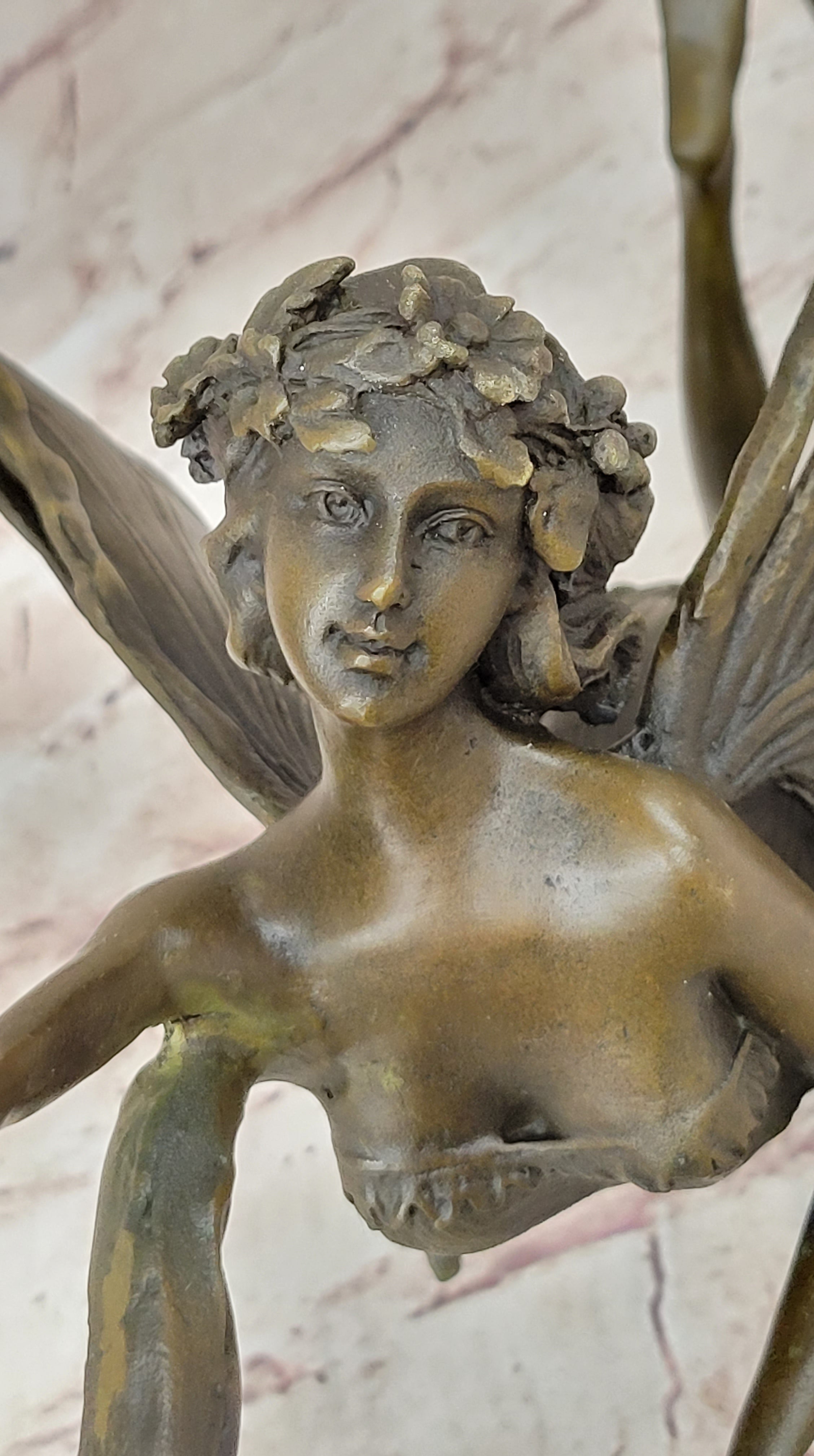 Flying Fairy Winged Angel Bronze Art Deco Sculpture 17" x 10"