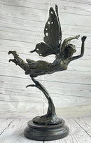 Flying Angel Fairy Bronze Sculpture Marble Base 16" x 13"