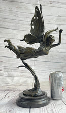 Flying Angel Fairy Bronze Sculpture Marble Base 16" x 13"