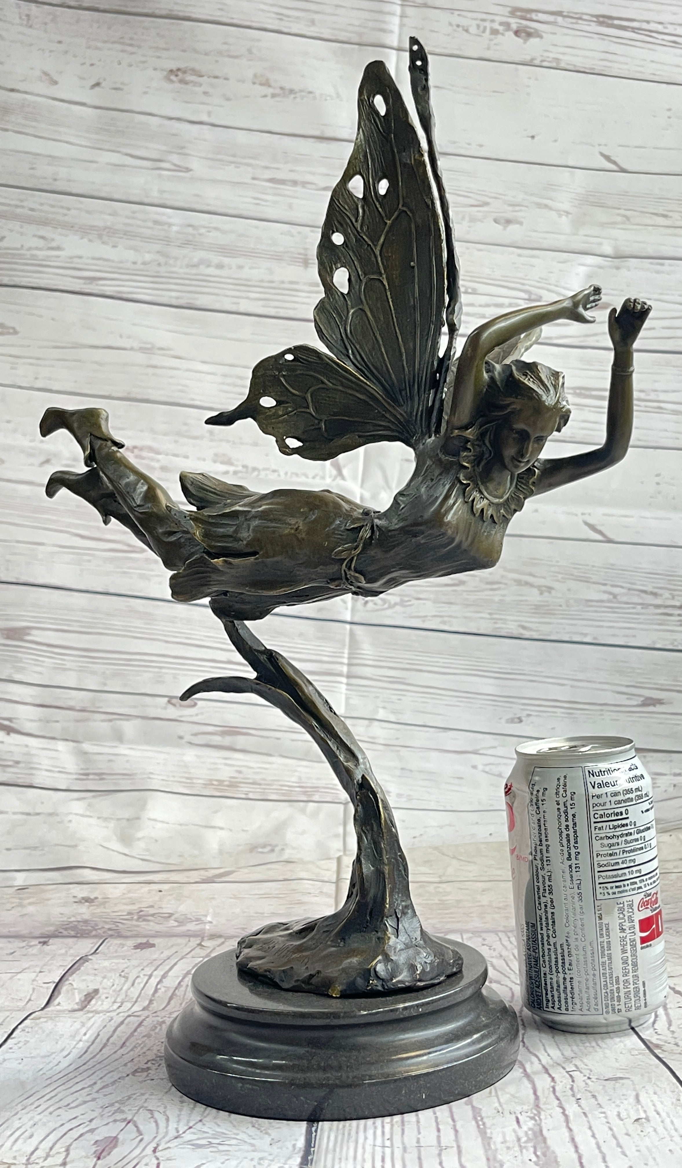 Flying Angel Fairy Bronze Sculpture Marble Base 16" x 13"