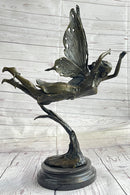 Flying Angel Fairy Bronze Sculpture Marble Base 16" x 13"