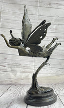 Flying Angel Fairy Bronze Sculpture Marble Base 16" x 13"