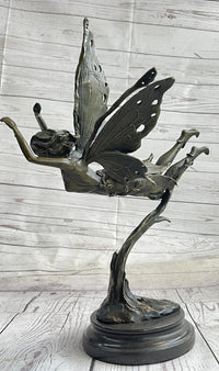 Flying Angel Fairy Bronze Sculpture Marble Base 16" x 13"
